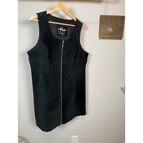 Women's Wilsons Maxima Black Leather Suede Zip Front Sleeveless Dress Size XL - Picture 2 of 9